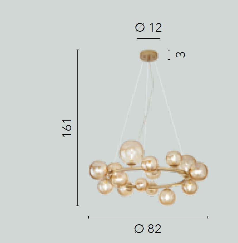 Sospensione 16 luci in metallo con sfere in vetro soffiato champagne o fumè 16XG9 non incl. MIELE Sospensione 16 luci in metallo con sfere in vetro soffiato champagne o fumè 16XG9 non incl. MIELE